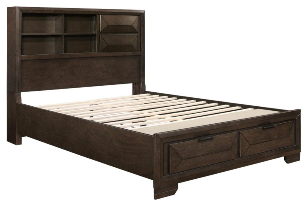 Chesky Queen Bookcase Bed with Footboard Storage in Warm Espresso 1753-1* - U&U Home Budget Furniture (Carteret, NJ)