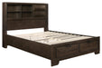 Chesky Queen Bookcase Bed with Footboard Storage in Warm Espresso 1753-1* - U&U Home Budget Furniture (Carteret, NJ)