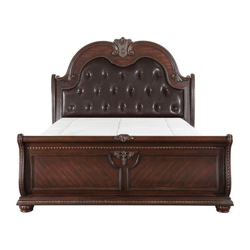 Cavalier Queen Sleigh Bed in Dark Cherry 1757-1* - U&U Home Budget Furniture (Carteret, NJ)