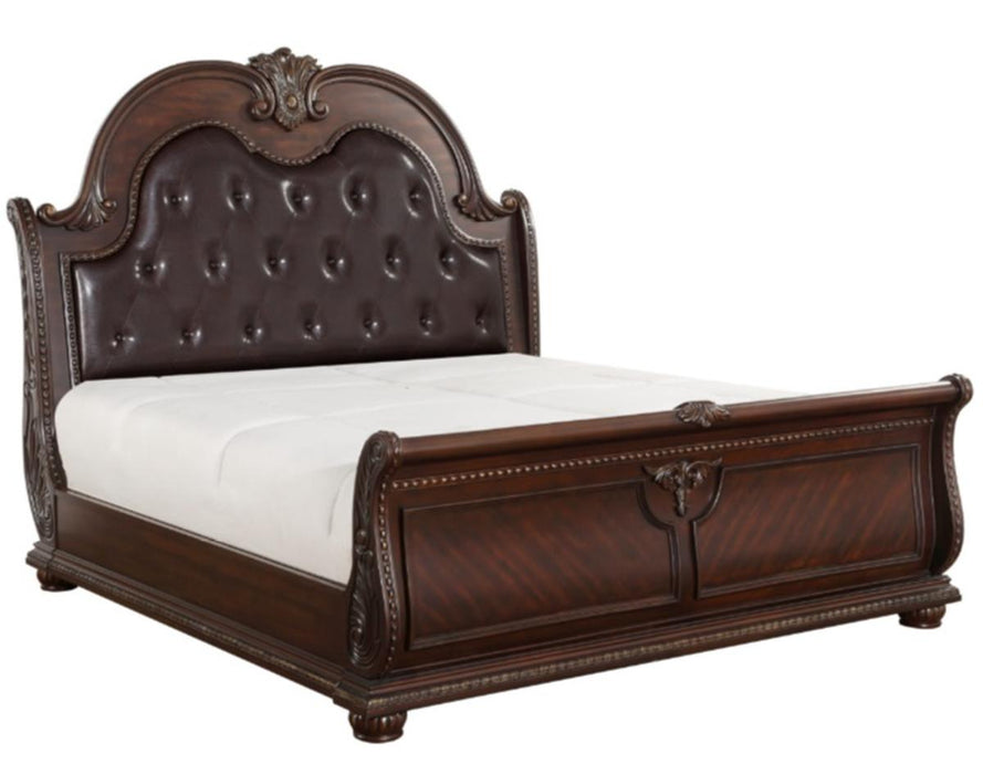 Cavalier Queen Sleigh Bed in Dark Cherry 1757-1* - U&U Home Budget Furniture (Carteret, NJ)