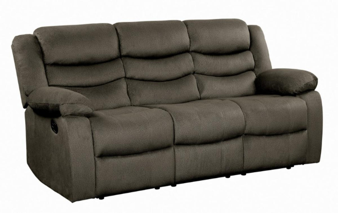Discus Double Reclining Sofa in Brown 9526BR-3 - U&U Home Budget Furniture (Carteret, NJ)