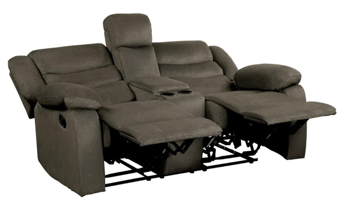 Discus Double Reclining Loveseat in Brown 9526BR-2 - U&U Home Budget Furniture (Carteret, NJ)