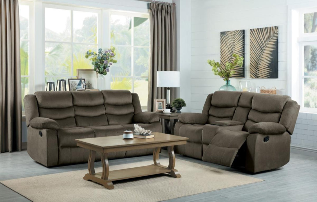 Discus Double Reclining Loveseat in Brown 9526BR-2 - U&U Home Budget Furniture (Carteret, NJ)