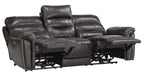 Lance Power Double Reclining Sofa with Power Headrests in Brown - U&U Home Budget Furniture (Carteret, NJ)