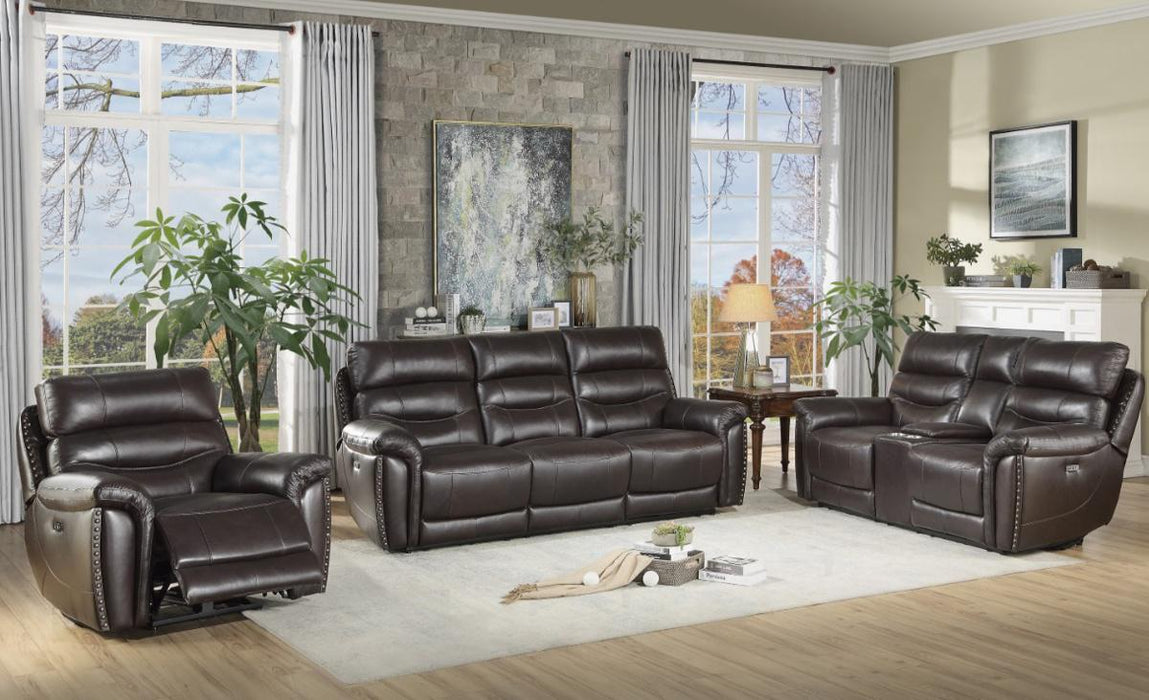 Lance Power Double Reclining Sofa with Power Headrests in Brown - U&U Home Budget Furniture (Carteret, NJ)