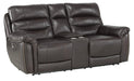 Lance Power Double Reclining Loveseat with Power Headrests in Brown - U&U Home Budget Furniture (Carteret, NJ)
