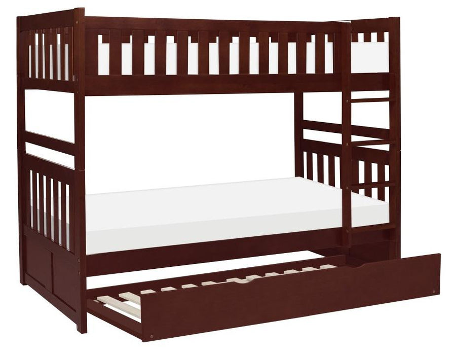 Rowe Twin/Twin Bunk Bed w/ Twin Trundle Bed in Dark Cherry B2013DC-1*R - U&U Home Budget Furniture (Carteret, NJ)
