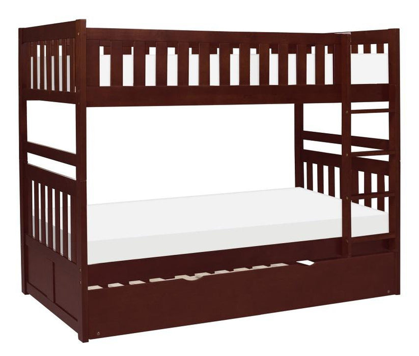 Rowe Twin/Twin Bunk Bed w/ Twin Trundle Bed in Dark Cherry B2013DC-1*R - U&U Home Budget Furniture (Carteret, NJ)