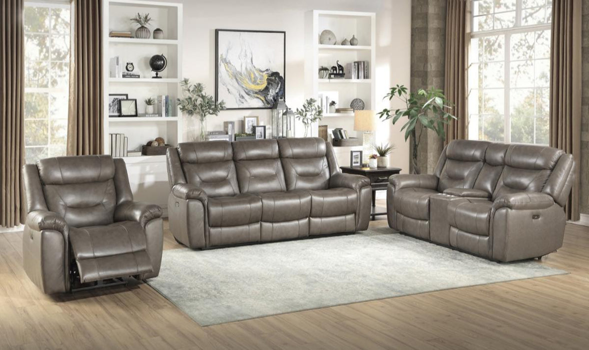 Danio Power Double Reclining Sofa with Power Headrests in Brownish Gray 9528BRG-3PWH - U&U Home Budget Furniture (Carteret, NJ)