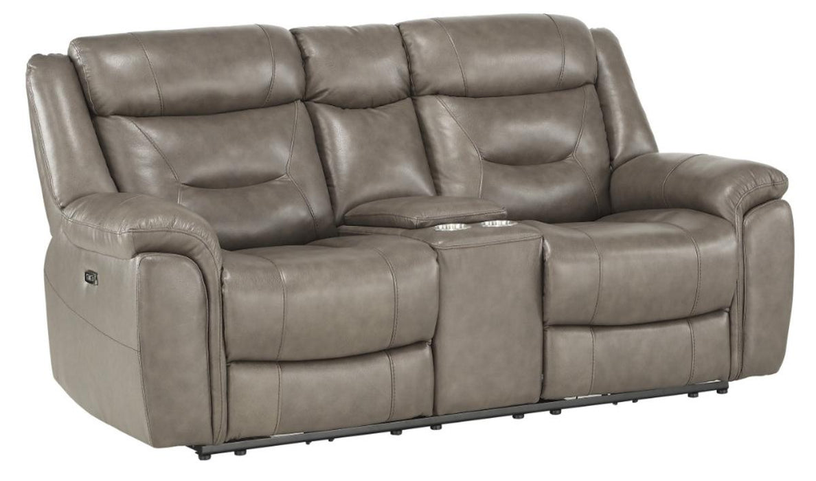 Danio Power Double Reclining Loveseat with Power Headrests in Brownish Gray 9528BRG-2PWH - U&U Home Budget Furniture (Carteret, NJ)