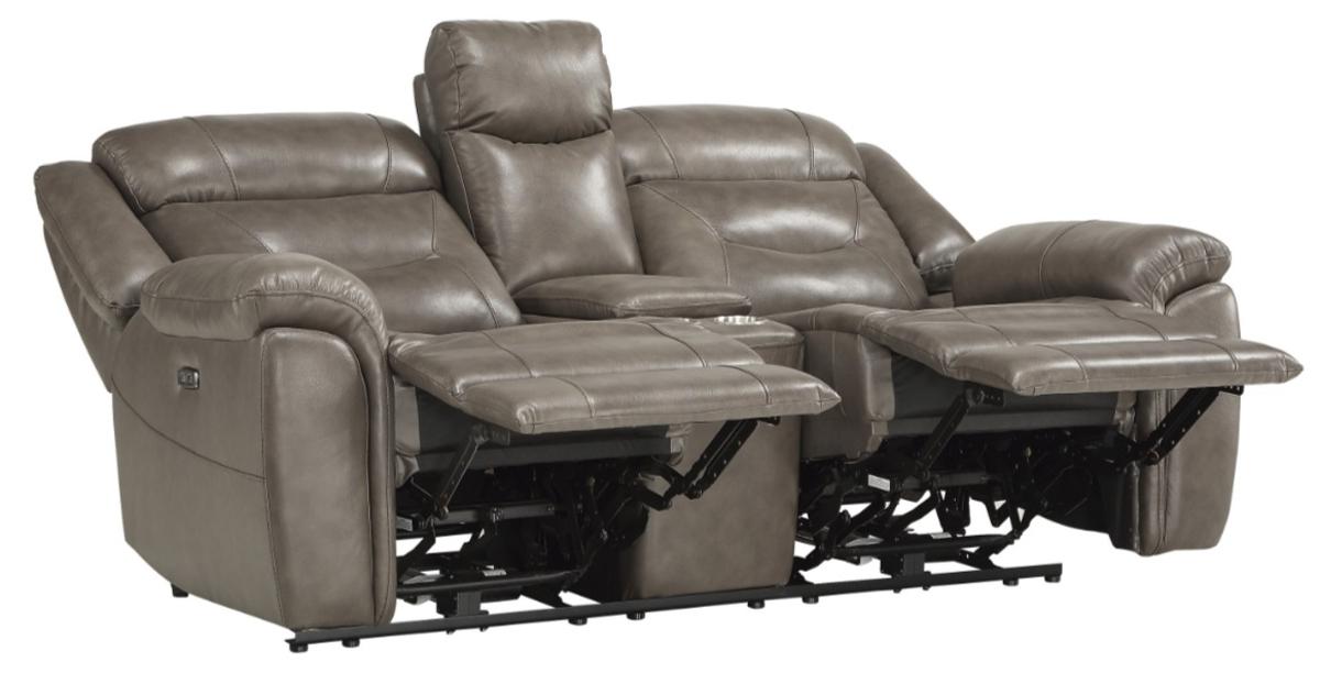 Danio Power Double Reclining Loveseat with Power Headrests in Brownish Gray 9528BRG-2PWH - U&U Home Budget Furniture (Carteret, NJ)
