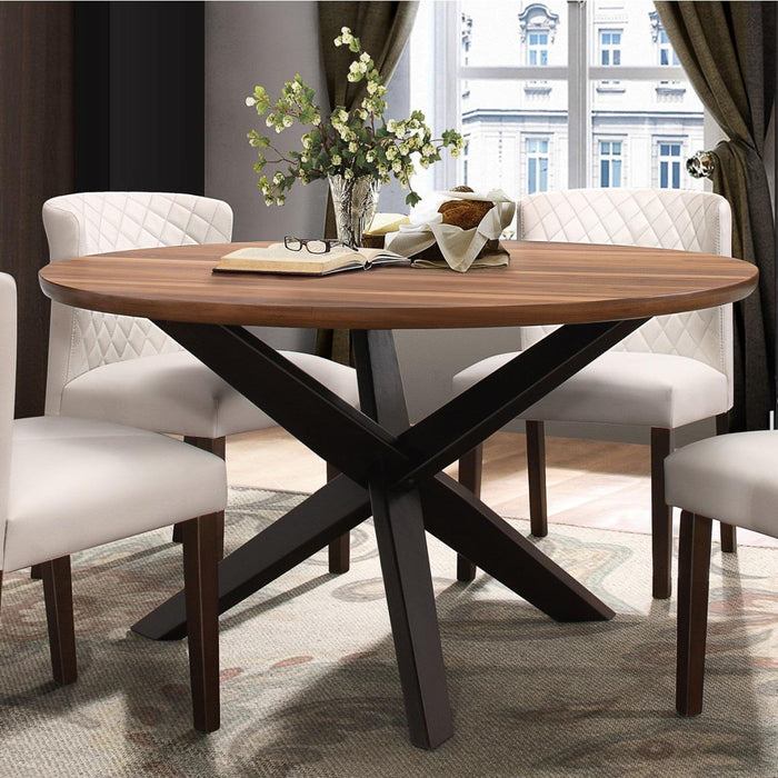 Nelina Round Dining Table in Espresso & Natural 5597-53* - U&U Home Budget Furniture (Carteret, NJ)