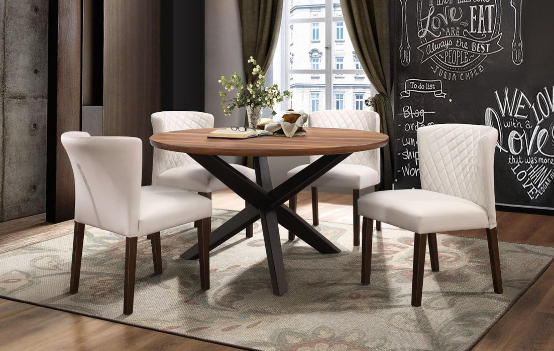 Nelina Round Dining Table in Espresso & Natural 5597-53* - U&U Home Budget Furniture (Carteret, NJ)