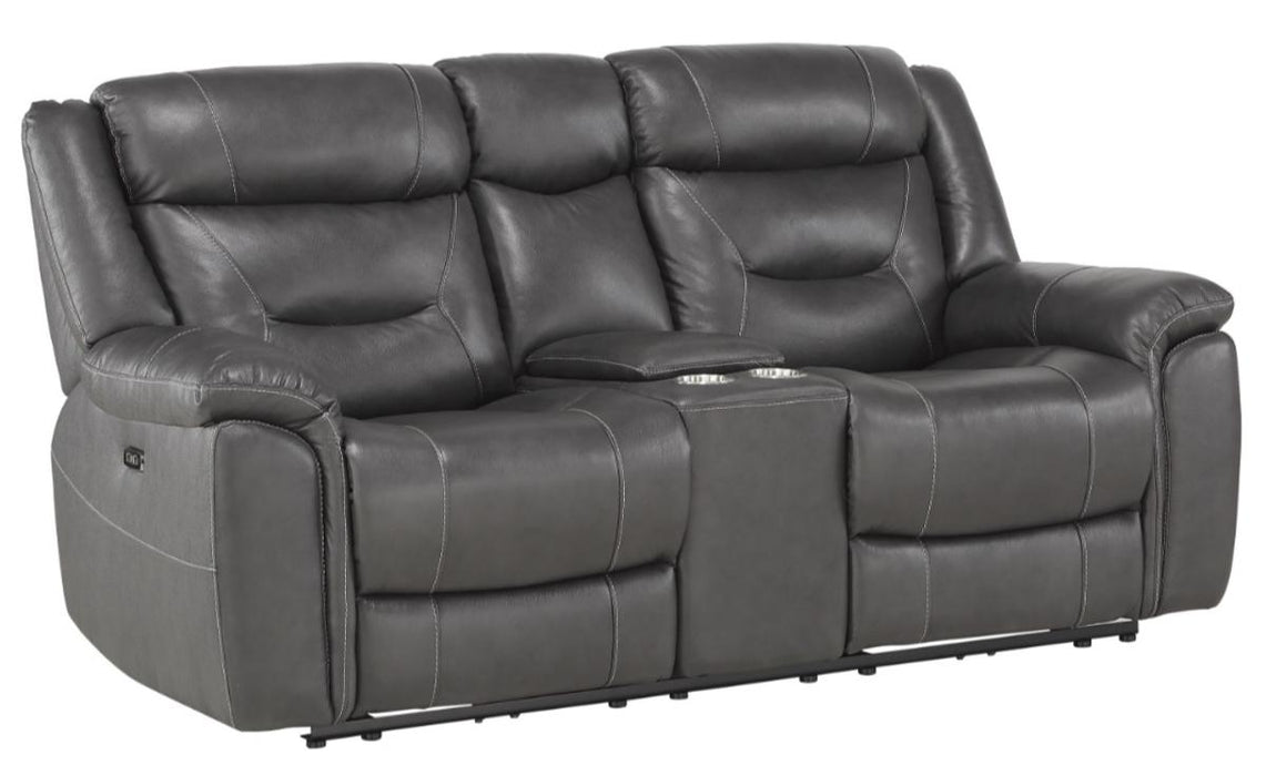 Danio Power Double Reclining Loveseat with Power Headrests in Dark Gray 9528DGY-2PWH - U&U Home Budget Furniture (Carteret, NJ)