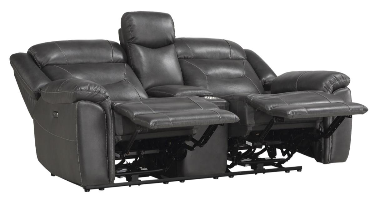 Danio Power Double Reclining Loveseat with Power Headrests in Dark Gray 9528DGY-2PWH - U&U Home Budget Furniture (Carteret, NJ)