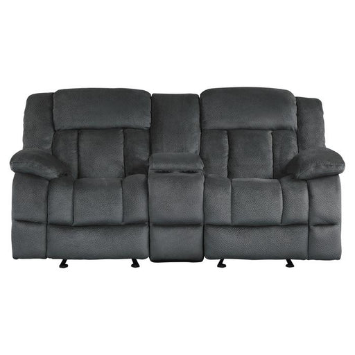 Laurelton Double Glider Reclining Loveseat w/ Center Console in Charcoal 9636CC-2 - U&U Home Budget Furniture (Carteret, NJ)
