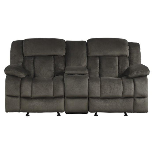 Laurelton Double Glider Reclining Loveseat w/ Center Console in Chocolate 9636-2 - U&U Home Budget Furniture (Carteret, NJ)