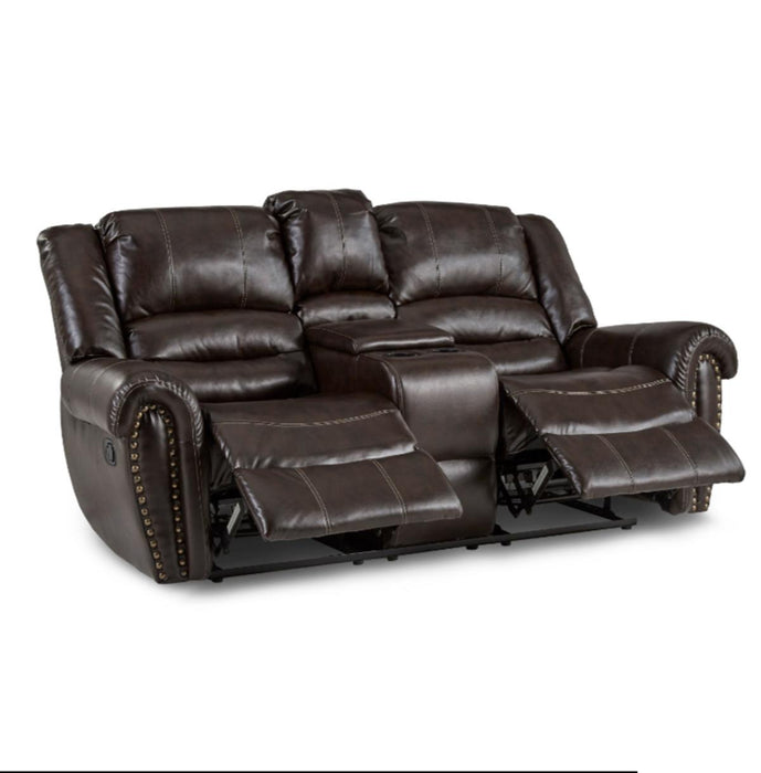 Center Hill Double Glider Reclining Loveseat w/ Center Console in Dark Brown 9668BRW-2 - U&U Home Budget Furniture (Carteret, NJ)