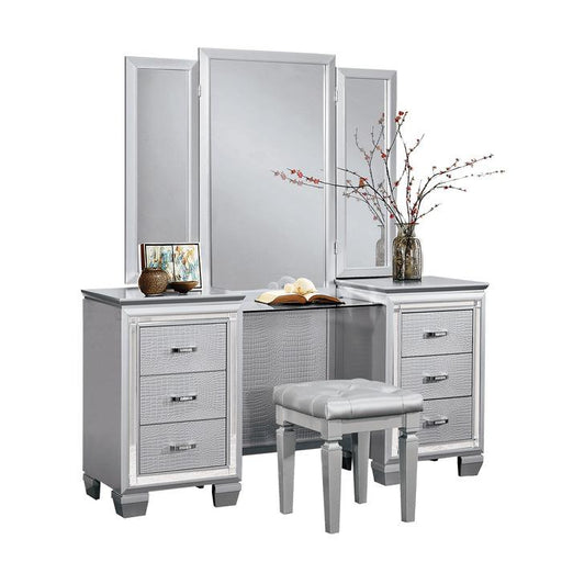 Allura Vanity Dresser with Mirror in Silver 1916-15* - U&U Home Budget Furniture (Carteret, NJ)