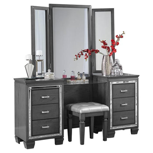 Allura Vanity Dresser with Mirror in Gray 1916GY-15* - U&U Home Budget Furniture (Carteret, NJ)