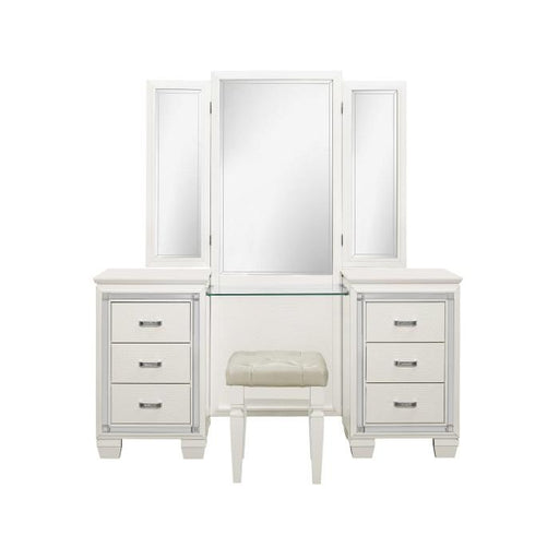 Allura Vanity Dresser with Mirror in White 1916W-15* - U&U Home Budget Furniture (Carteret, NJ)
