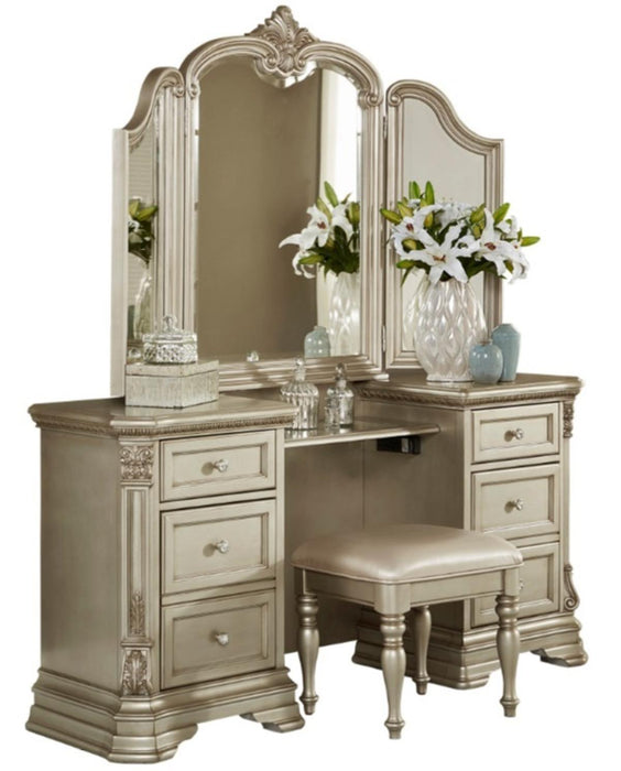 Antoinetta Vanity Stool in Champagne Wood 1919NC-14 - U&U Home Budget Furniture (Carteret, NJ)