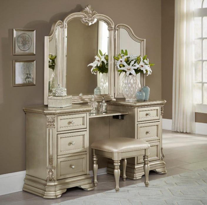 Antoinetta Vanity Stool in Champagne Wood 1919NC-14 - U&U Home Budget Furniture (Carteret, NJ)