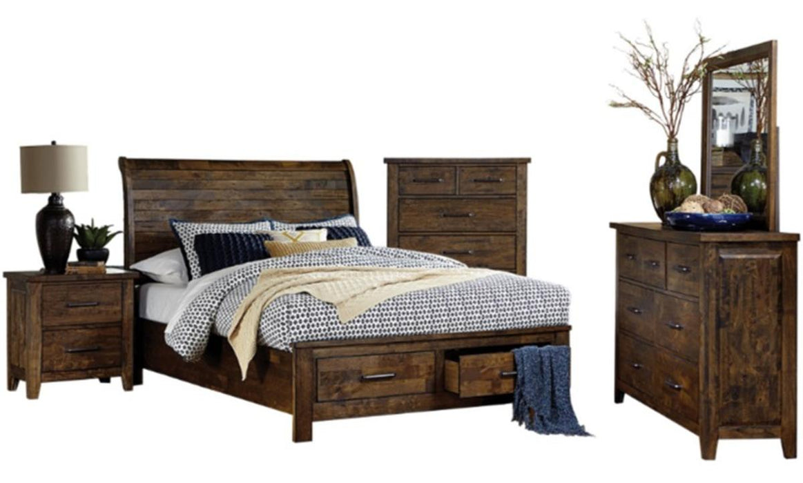 Jerrick Queen Sleigh Platform Bed with Footboard Storage in Burnished Brown 1957-1* - U&U Home Budget Furniture (Carteret, NJ)