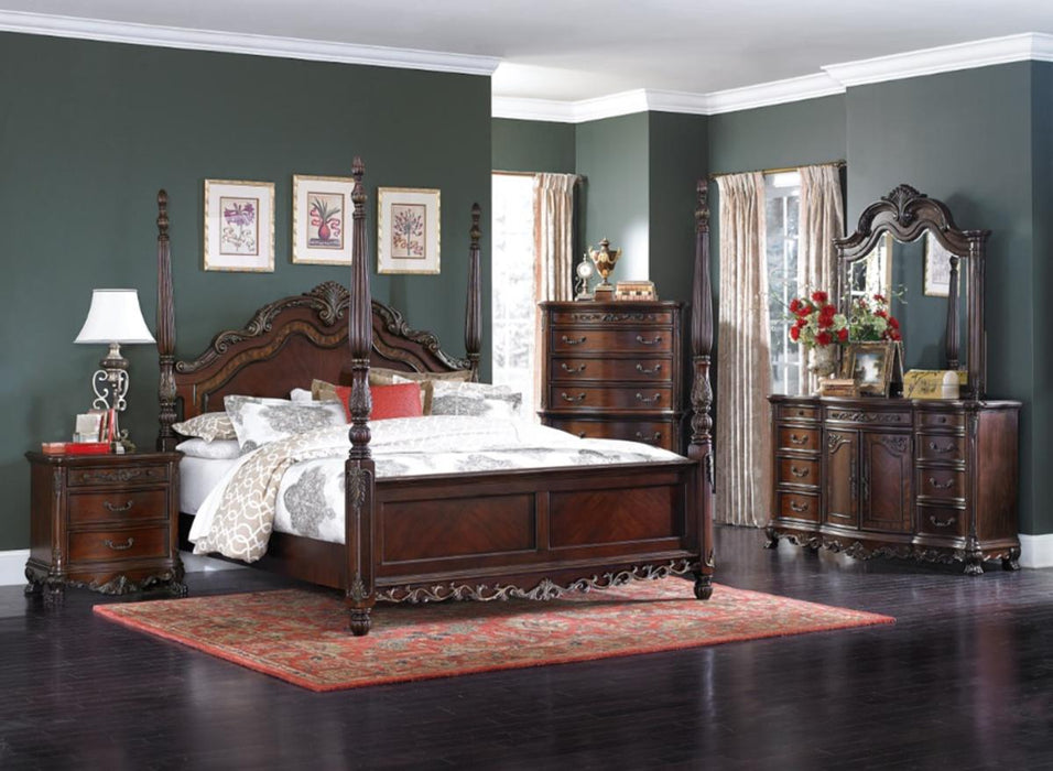 Deryn Park King Poster Bed in Cherry 2243K-1EK* - U&U Home Budget Furniture (Carteret, NJ)