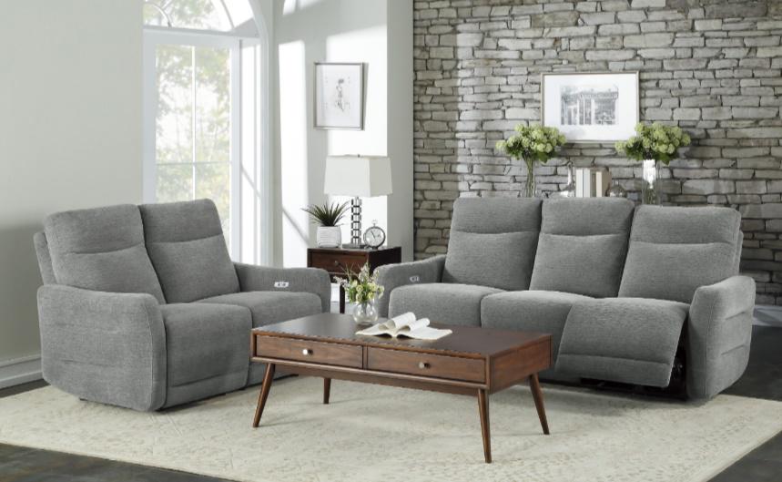 Edition Power Double Lay Flat Reclining Sofa in Dove Grey 9804DV-3PWH - U&U Home Budget Furniture (Carteret, NJ)