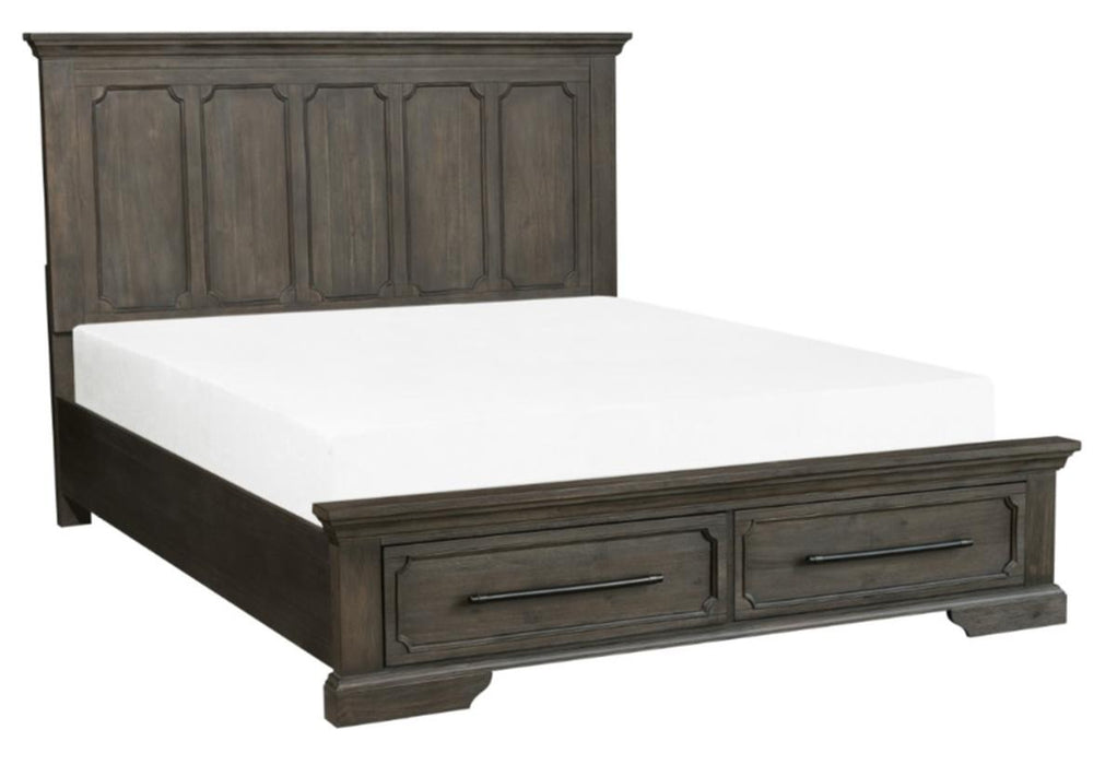 Taulon Queen Platform Bed with Footboard Storage in Dark Oak 5438-1* - U&U Home Budget Furniture (Carteret, NJ)