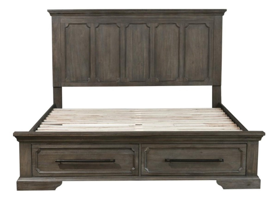 Taulon Queen Platform Bed with Footboard Storage in Dark Oak 5438-1* - U&U Home Budget Furniture (Carteret, NJ)