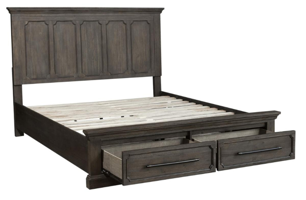 Taulon Queen Platform Bed with Footboard Storage in Dark Oak 5438-1* - U&U Home Budget Furniture (Carteret, NJ)