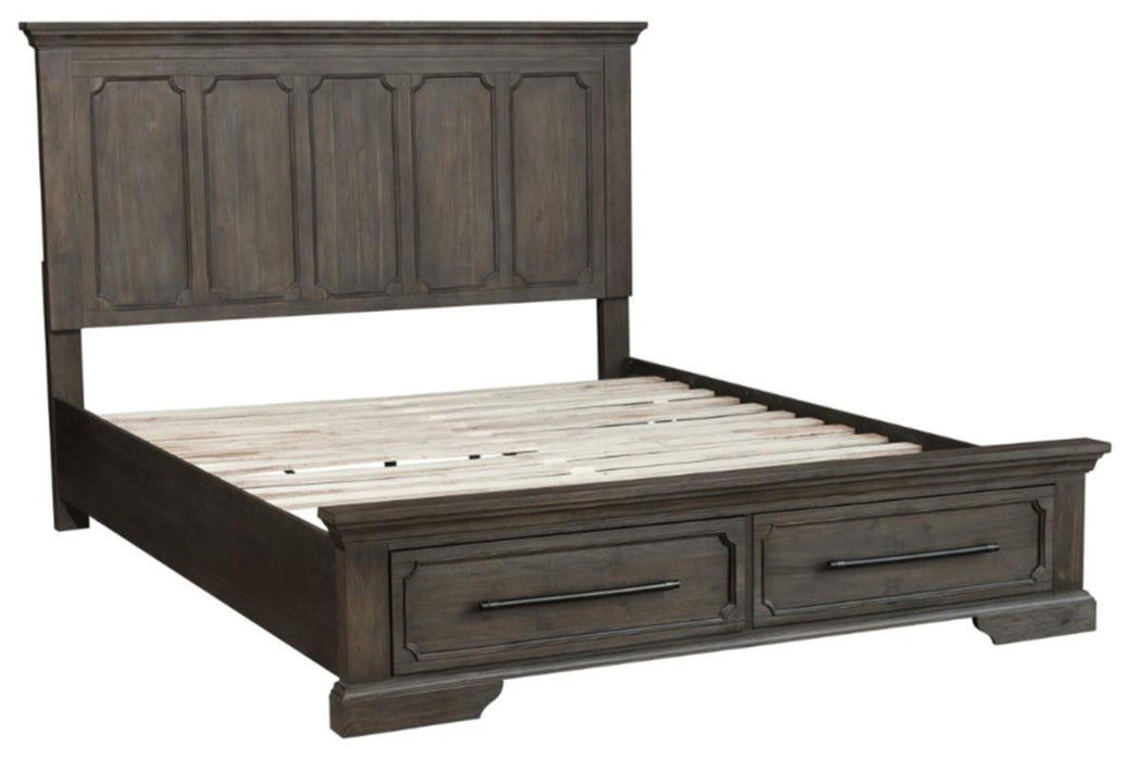 Taulon Queen Platform Bed with Footboard Storage in Dark Oak 5438-1* - U&U Home Budget Furniture (Carteret, NJ)