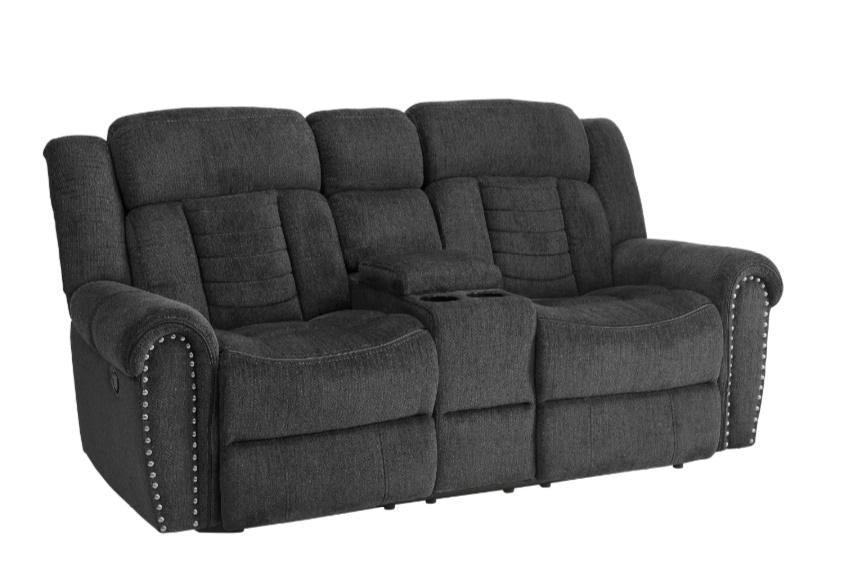 Nutmeg Double Reclining Loveseat in Charcoal Gray 9901CC-2 - U&U Home Budget Furniture (Carteret, NJ)