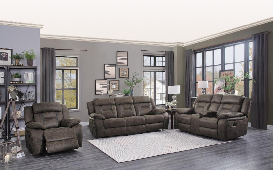 Madrona Double Reclining Sofa in Dark Brown 9989DB-3 - U&U Home Budget Furniture (Carteret, NJ)
