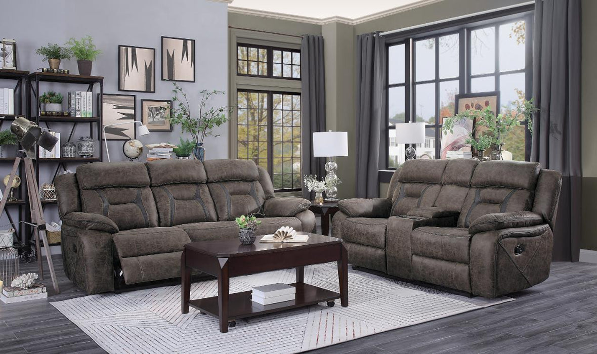 Madrona Double Reclining Sofa in Dark Brown 9989DB-3 - U&U Home Budget Furniture (Carteret, NJ)