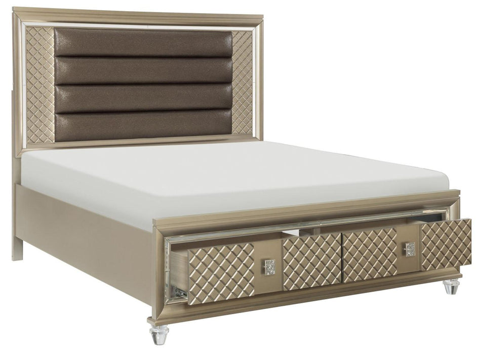 Loudon Queen Platform with Storage Bed in Champagne Metallic 1515-1* - U&U Home Budget Furniture (Carteret, NJ)
