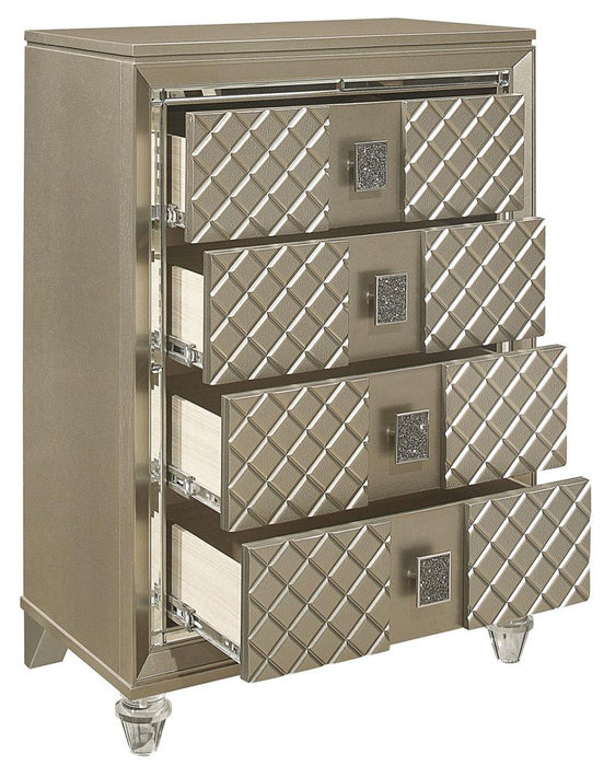 Youth Loudon 4 Drawer Chest in Champagne Metallic B1515-9 - U&U Home Budget Furniture (Carteret, NJ)