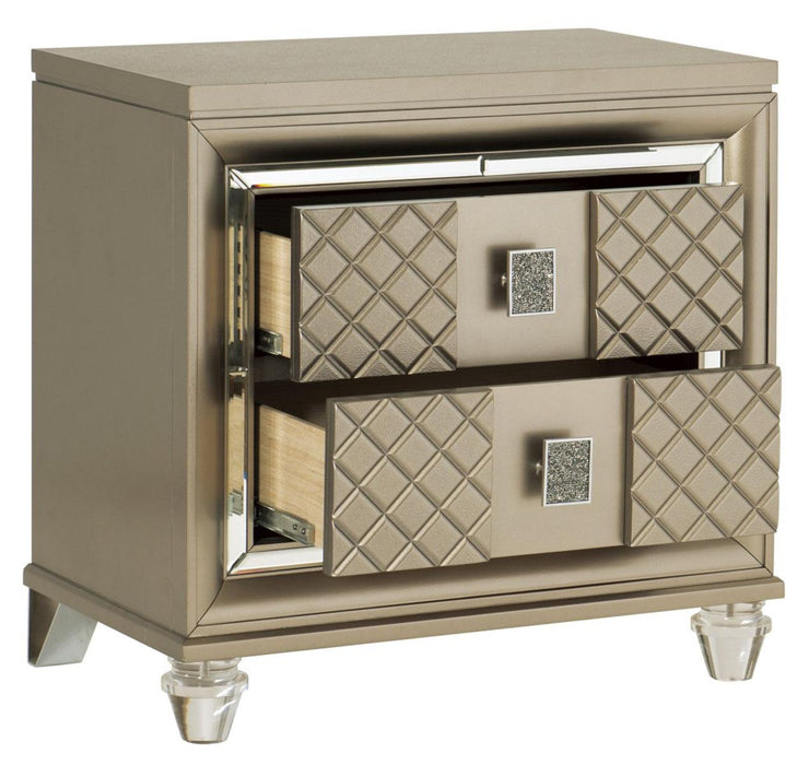 Loudon 2 Drawer Nightstand in Champagne Metallic 1515-4 - U&U Home Budget Furniture (Carteret, NJ)