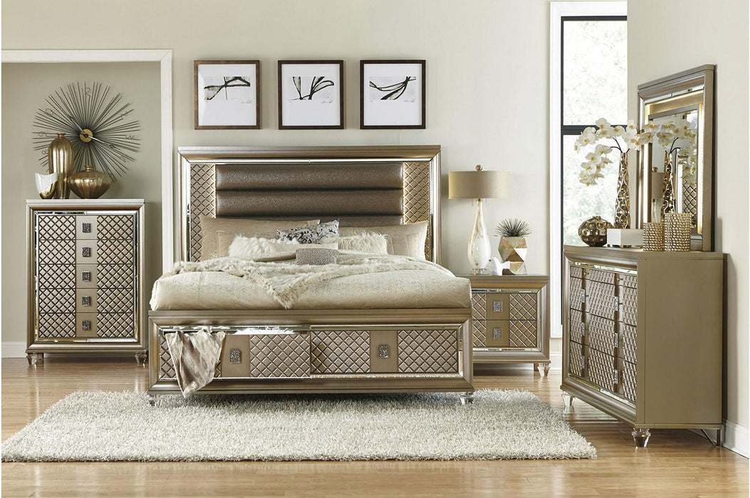 Loudon Mirror with LED Lighting in Champagne Metallic 1515-6 - U&U Home Budget Furniture (Carteret, NJ)