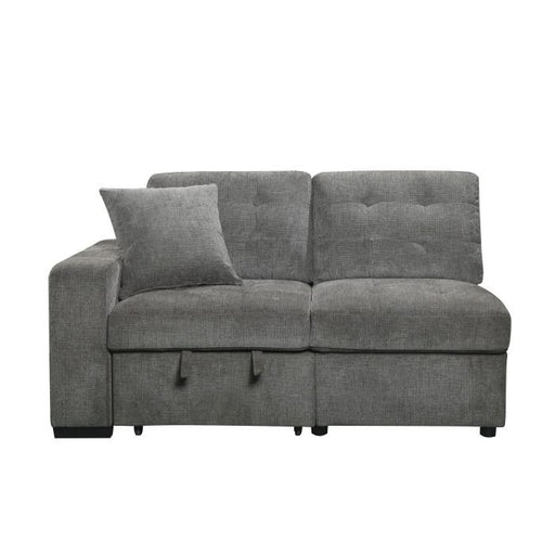 Logansport Left Side 2-Seater with Pull-out Ottoman and 1 Pillow in Gray 9401GRY-2L - U&U Home Budget Furniture (Carteret, NJ)