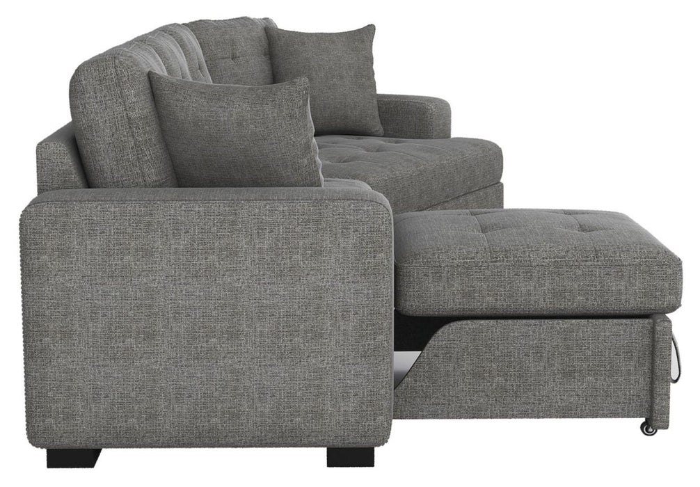 Logansport Left Side 2-Seater with Pull-out Ottoman and 1 Pillow in Gray 9401GRY-2L - U&U Home Budget Furniture (Carteret, NJ)