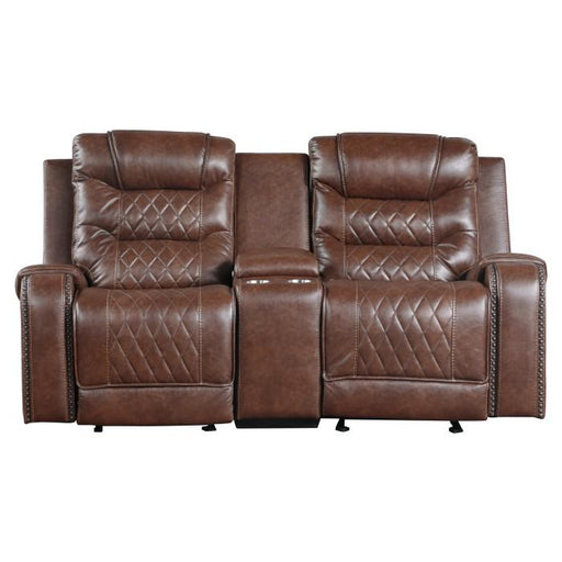 Putnam Double Glider Reclining Loveseat in Brown 9405BR-2 - U&U Home Budget Furniture (Carteret, NJ)