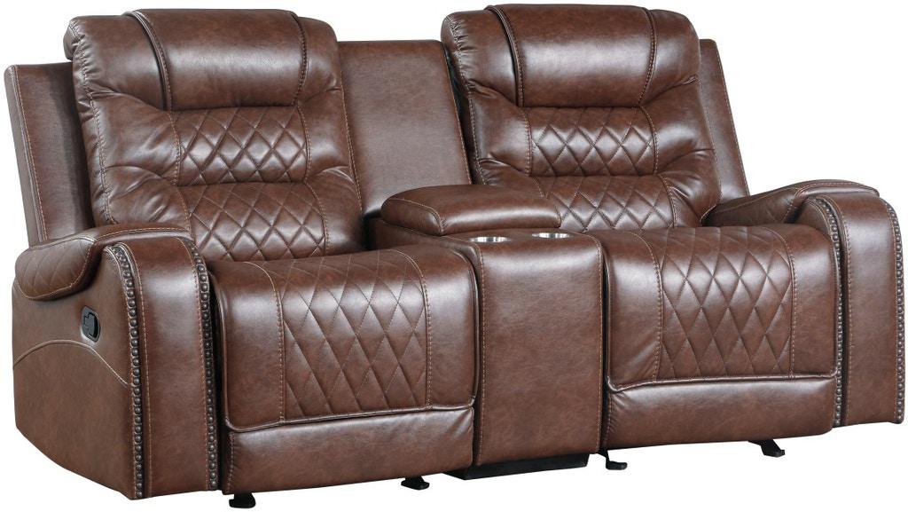 Putnam Double Glider Reclining Loveseat in Brown 9405BR-2 - U&U Home Budget Furniture (Carteret, NJ)