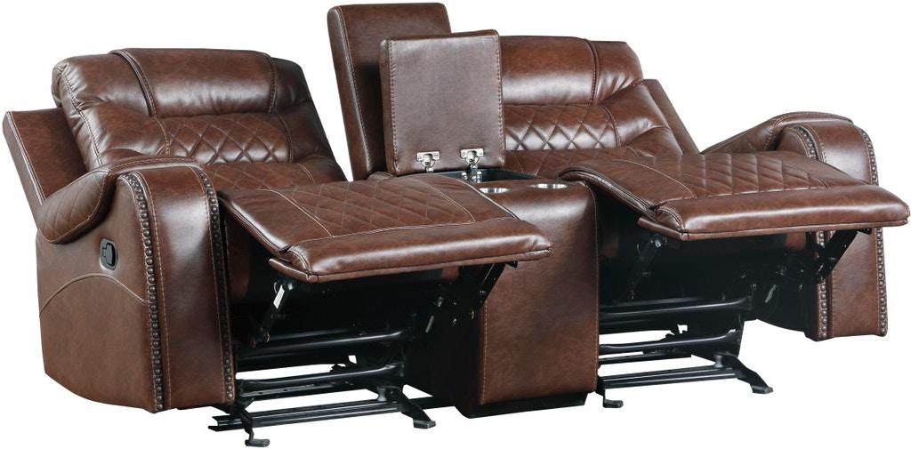 Putnam Double Glider Reclining Loveseat in Brown 9405BR-2 - U&U Home Budget Furniture (Carteret, NJ)