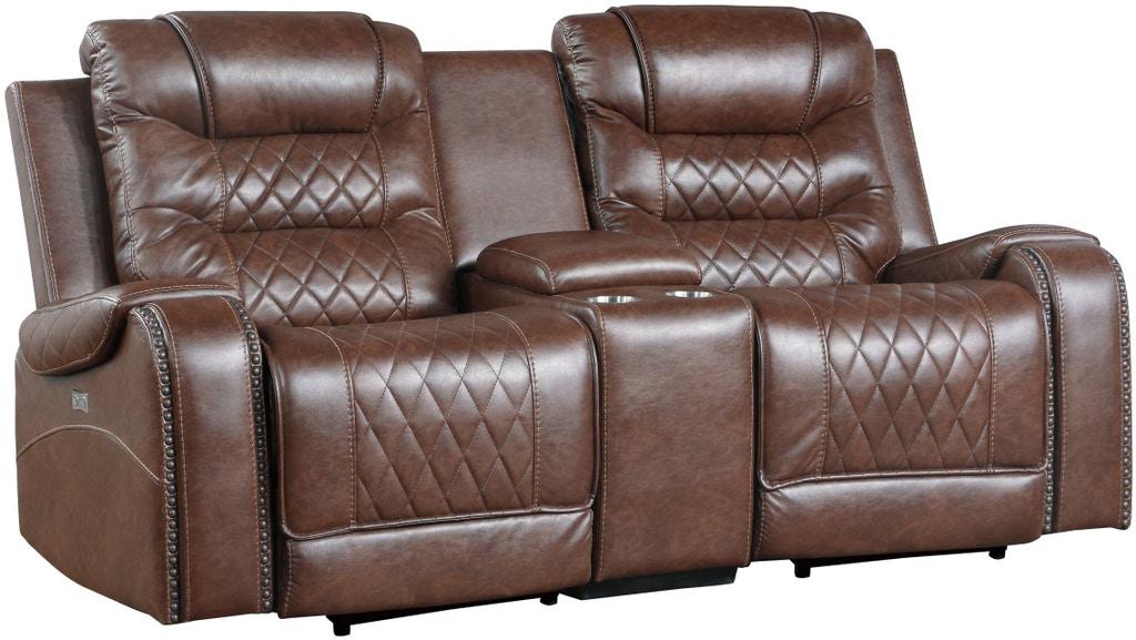 Putnam Power Double Reclining Loveseat in Brown 9405BR-2PW - U&U Home Budget Furniture (Carteret, NJ)