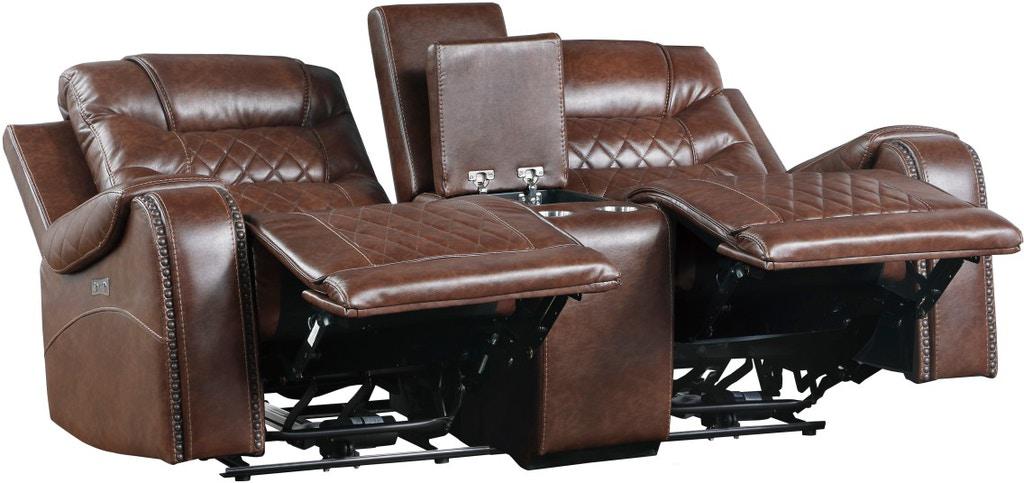 Putnam Power Double Reclining Loveseat in Brown 9405BR-2PW - U&U Home Budget Furniture (Carteret, NJ)