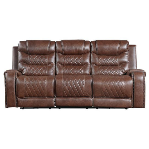 Putnam Double Reclining Sofa with Drop-Down in Brown 9405BR-3 - U&U Home Budget Furniture (Carteret, NJ)