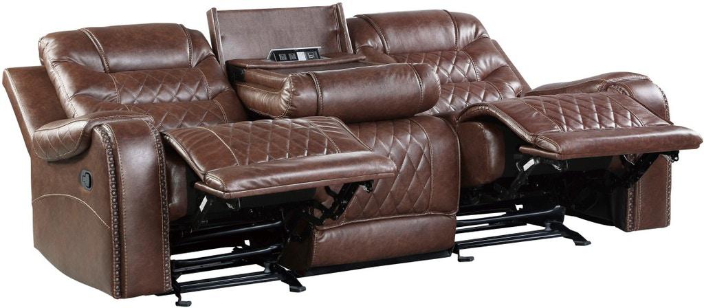 Putnam Double Reclining Sofa with Drop-Down in Brown 9405BR-3 - U&U Home Budget Furniture (Carteret, NJ)